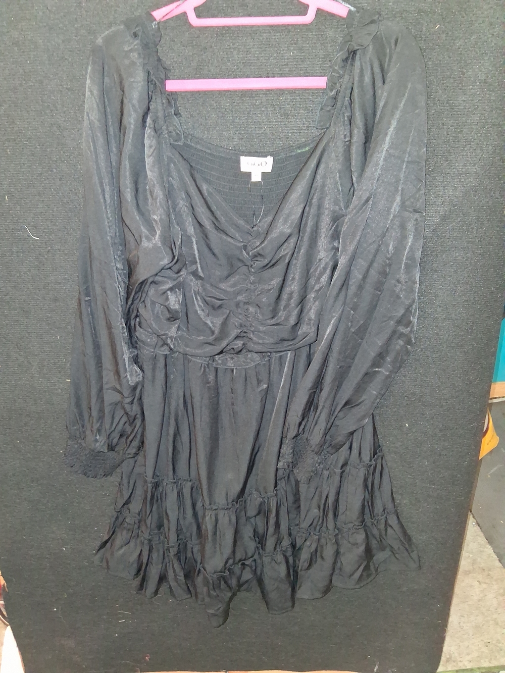 GiGio Plus Size 1XL Black Textured Smocked Elastic Babydoll Blouse